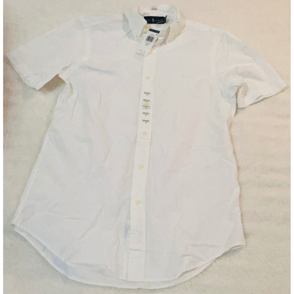 Ralph Lauren Mens Short Sleeve Button Down Shirt White Cotton Size S
